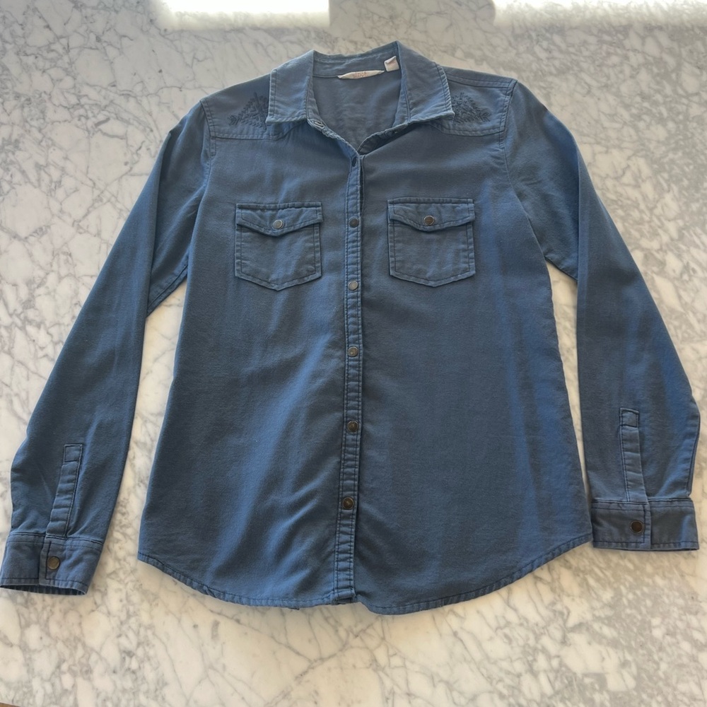 Sun & Shadow Blue Embroidered Western Top